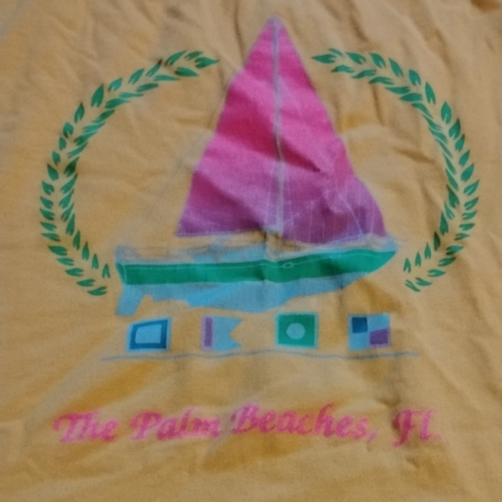 Vintage Yellow Single Stitch Palm Beaches Florida Sailboat Design Men XXL
